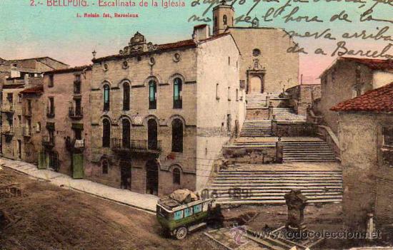 Postales: POSTAL BELLPUIG - ESCALINATA DE LA IGLESIA - Foto 1