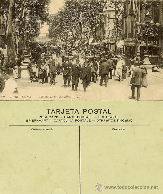 Postales: BARCELONA - RAMBLA DE LOS ESTUDIOS - Foto 1