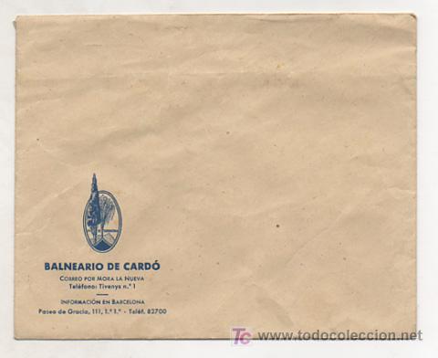 Postcards: SOBRE PARA POSTALES DEL BALNEARIIO DE CARD&Oacute;.