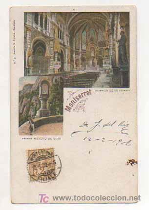 Postcards: MONTSERRAT. (LIT. M PUJADAS N&ordm; 2). PRIMER MISTERIO DE GOZO. INTERIOR DE LA IGLESIA.