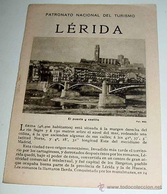 Postales: ANTIGUO FOLLETO DE LERIDA - EPOCA DE LA REPUBLICA - PATRONATO NACIONAL DEL TURISMO - 12 PAG - HUECOG