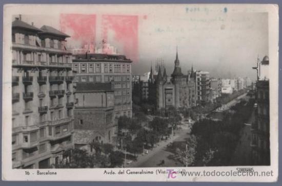 Postales: TARJETA POSTAL DE BARCELONA. AVDA. DEL GENERALISIMO. 16 - Foto 1