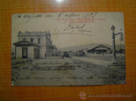 Postales: POSTAL VALLS ANDEN DE LA ESTACON DEL FERRO CARRIL (M. Z. A.) A. T. V. 3584 CIRCULADA