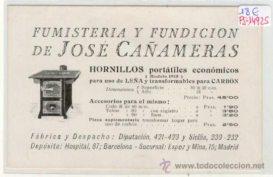 Postkarten: (PS-14925)POSTAL PUBLICITARIA DE BARCELONA-FUMISTERIA Y FUNDICION DE JOSE CA&Ntilde;AMERAS