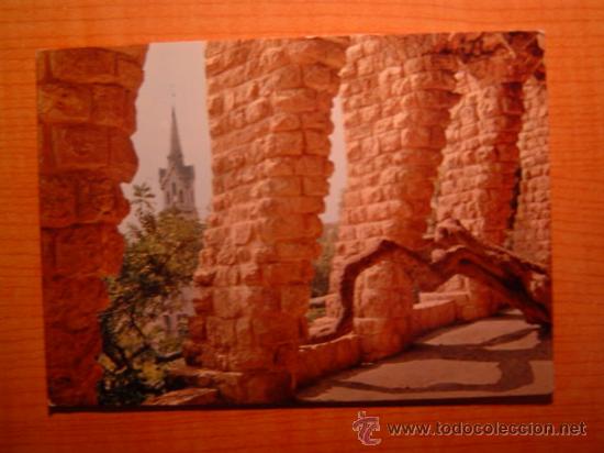 Postales: POSTALBARCELONA PARQUE G&Uuml;ELL(ARQUITECTO GAUDI) ARQUITECTURA Y TORRE DE LA CASA GAUDI ESCRITA