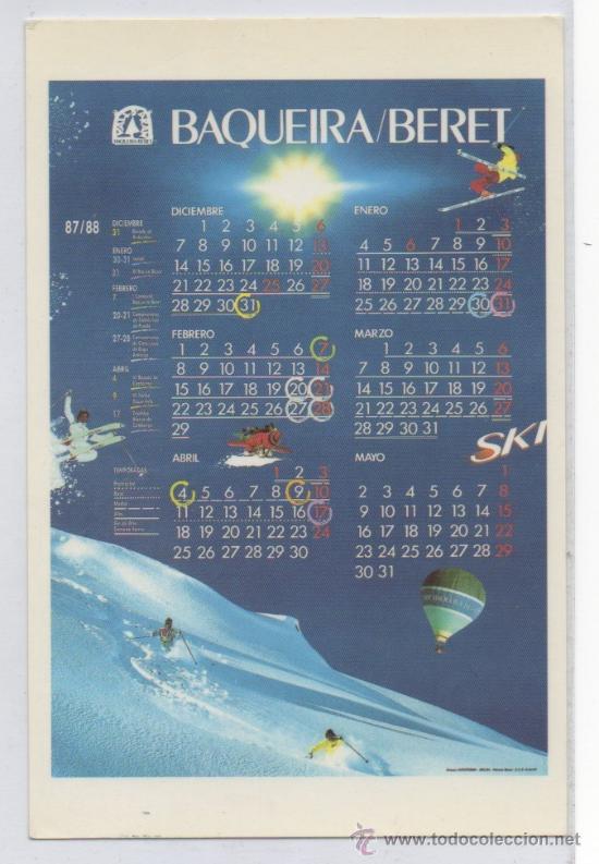 Postales: TARJETA POSTAL CALENDARIO 1987-88 TEMPORADA DE INVIERNO ESQUI BAQUEIRA BERET LERIDA
