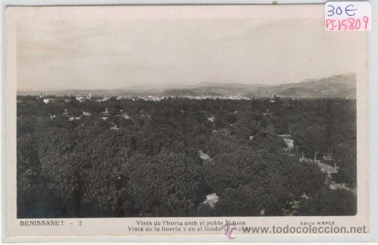 Postkarten: (PS-15809)POSTAL FOTOGRAFICA DE BENISSANET(TARRAGONA)-VISTA DE L&acute;HORTA AMB EL POBLE AL FONS