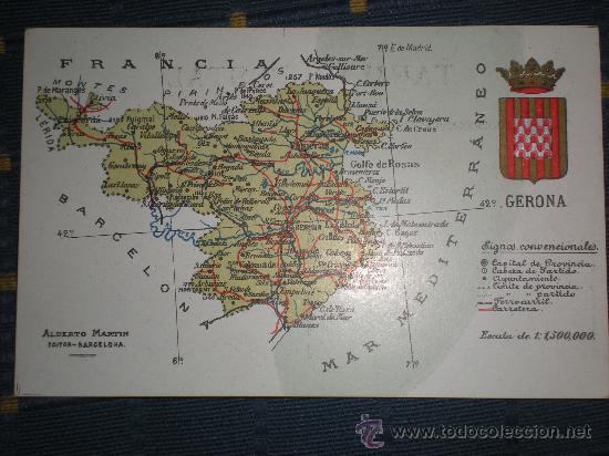 Postales: TARJETA POSTAL MAPA DE GERONA - Foto 1