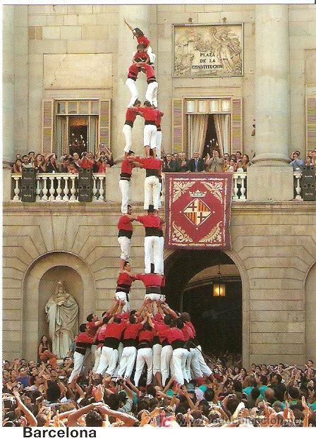 Postkarten: CASTELLERS- Pla&ccedil;a de Sant Jaume. Grup de Castellers-Triangle postals 165.3 - Vell i Bell