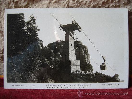 Cartoline: Postal antigua de Montserrat - Aereo desde el rio Llobregat al Monasterio - Fot. Junqu&eacute;
