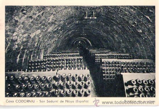 Postkarten: TARJETA POSTAL DE LAS BODEGAS CODORNUI. SAN SADURNI DE NOYA, BOTELLAS EN PUPITRES.