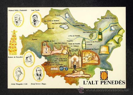 Postales: Postal amb el mapa de L' ALT PENEDES (Ed.Congres Cultura Catalana)