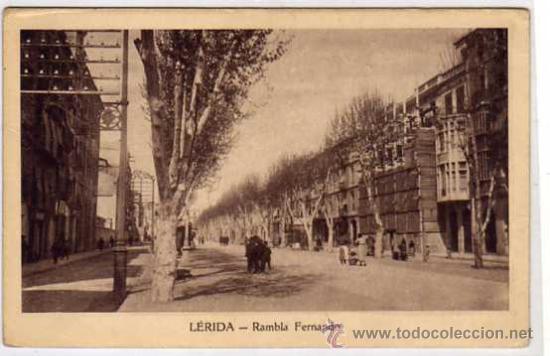 Postales: Lerida. Rambla Fernando. Escrita en 1926. Sin circular.
