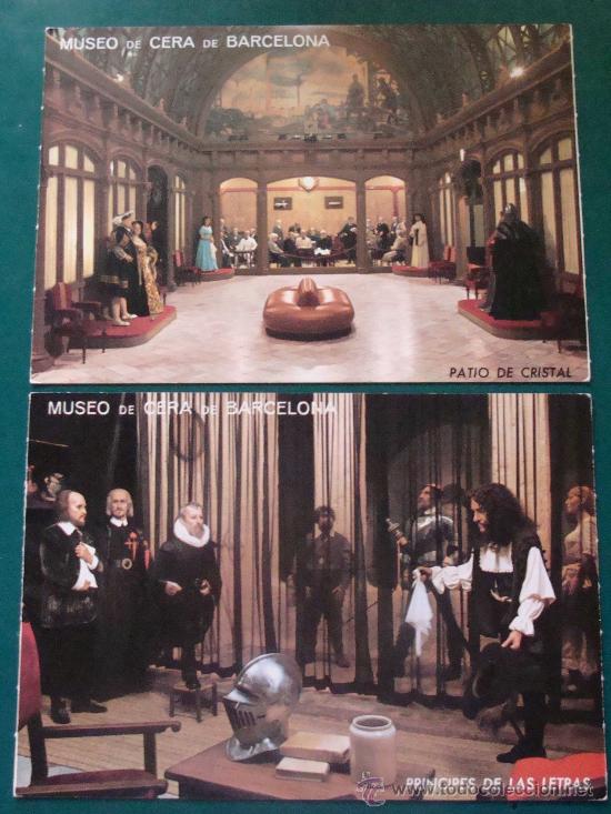 Postales: 2 POSTALES DEL MUSEO DE CERA DE BARCELONA. AÑO 1973. PRINCIPES LETRAS. PATIO CRISTAL. 369.