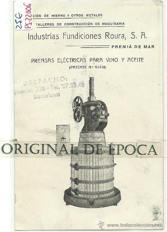 Postkarten: (PS-22006)POSTAL PUBLICITARIA DE PREMIA DE MAR-INDUSTRIAS FUNDICIONES ROURA S.A.