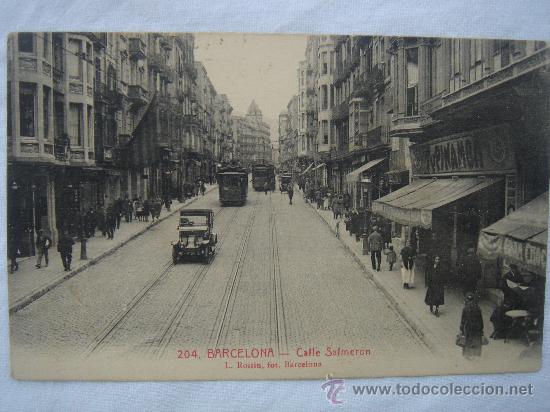 Postales: BARCELONA. CALLE SALMERÓN. CIRCULADA, ESCRITA Y CON SELLO DE 15 CTS DE ALFONSO XIII ¿22-XII-28?