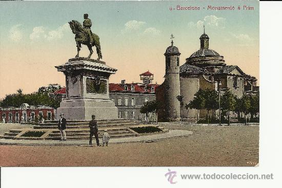 Postales: BARCELONA MONUMENTO A PRIM SIN CIRCULAR - Foto 1