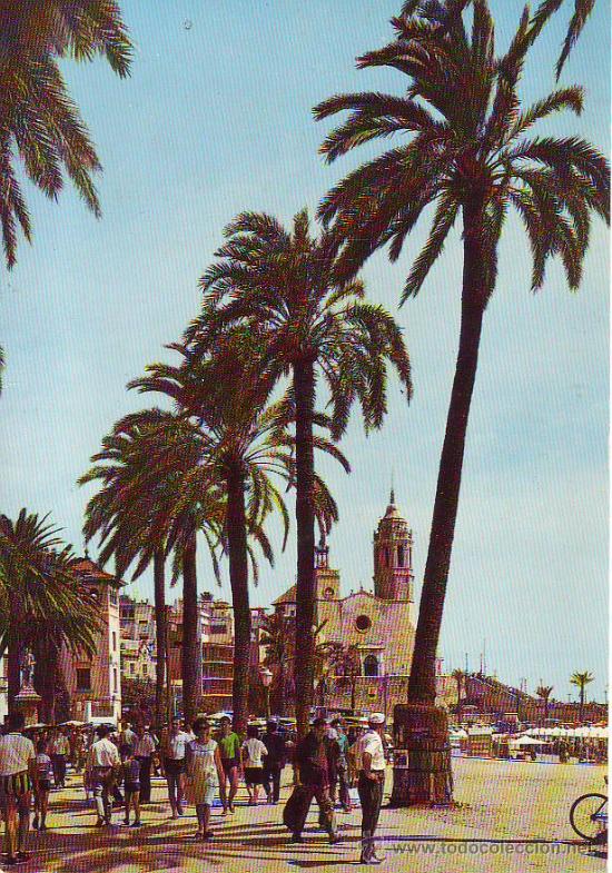 Postales: sitges - palmeras e iglesia - Foto 1
