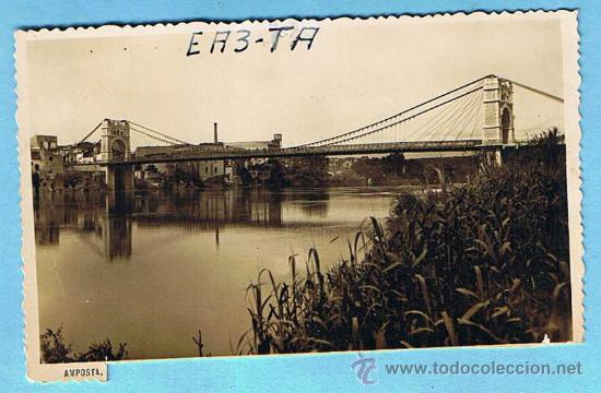 Postales: AMPOSTA. PUENTE COLGANTE SOBRE EL EBRO. EDICIONES ARRIBAS.