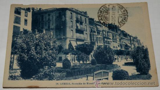 Postales: ANTIGUA POSTAL DE LERIDA - AVENIDA DE BLONDEL JARDINES - ROISIN - CIRCULADA A&Ntilde;O 1944 - EN BUEN ESTAD