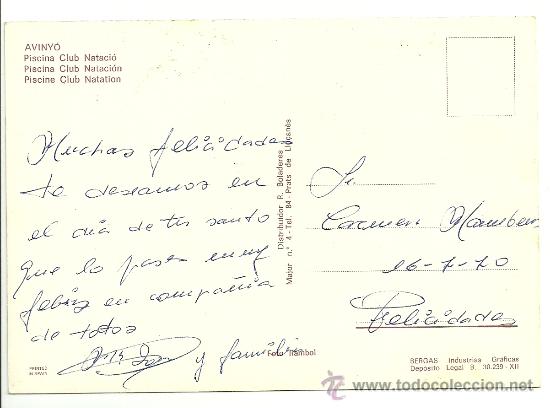 Postales: POSTAL DE AVINY&Oacute; (BARCELONA) - Foto 2