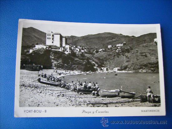 Postales: POSTAL FOTOGRAFICA CIRCULADA (SELLO ARRANCADO) DE PORT BOU,LERIDA.PLAYA Y ESCUELAS.