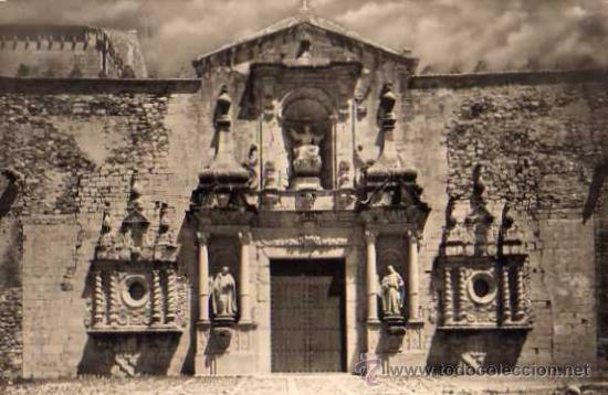Postales: REAL MONASTERIO DE POBLET FACHADA DE LA IGLESIA CLIS&Eacute; L. PLASENCIA ESCRITA CIRCULADA SELLO