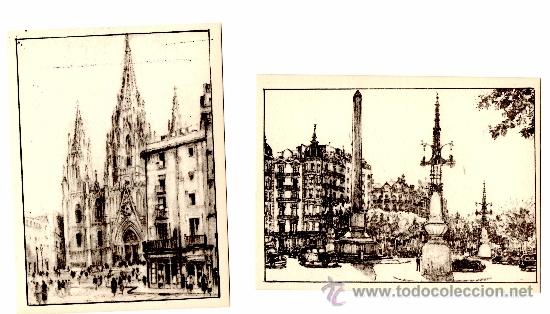 Postales: 2 postales de Barcelona en grabado - Foto 1
