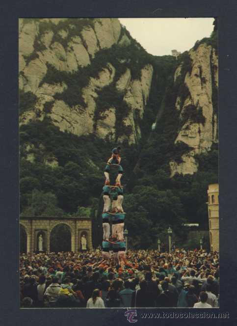 Postales: Postal de MONTSERRAT: Castellers a la pla&ccedil;a del Monestir (Ed.Vert num. 33)