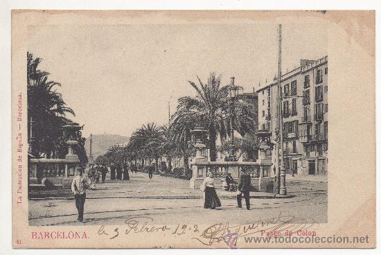 Postales: BARCELONA.- PASEO DE COL&Oacute;N. (C.1900). - Foto 1
