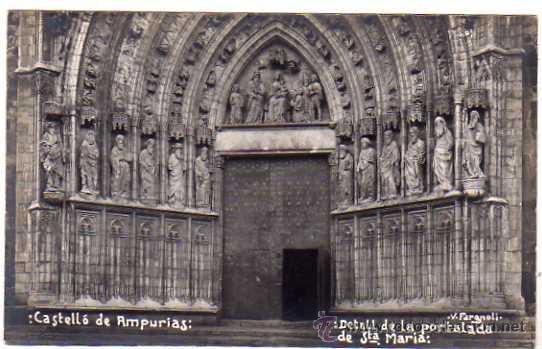 Postales: Castell&oacute; de Ampurias. Iglesia de Sta Maria. Detall portalada V. Fargnoli. Fotogr&aacute;fica. Sin circular.