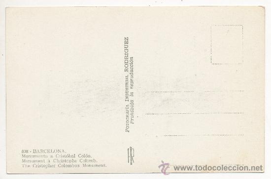 Postales: BARCELONA.- MONUMENTO A CRIST&Oacute;BAL COL&Oacute;N. - Foto 2