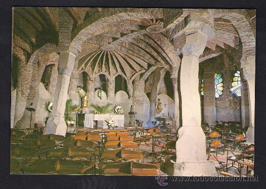 Postales: 1 POSTAL  DE ** SANTA COLOMA DE CERVELLO **  - COLONIA G&Uuml;ELL . INTERIOR IGLESIA - .A&Ntilde;O 1977