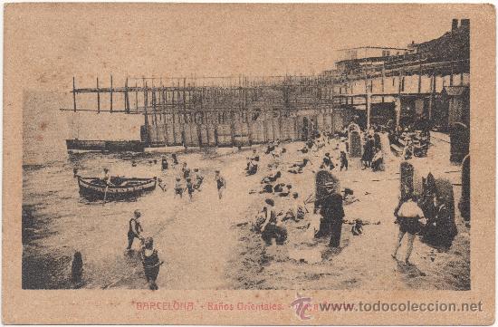 Cartoline: BARCELONA.- BA&Ntilde;OS ORIENTALES. PLAYA CASETAS. Editor desconocido. Tarjeta postal sin circular.