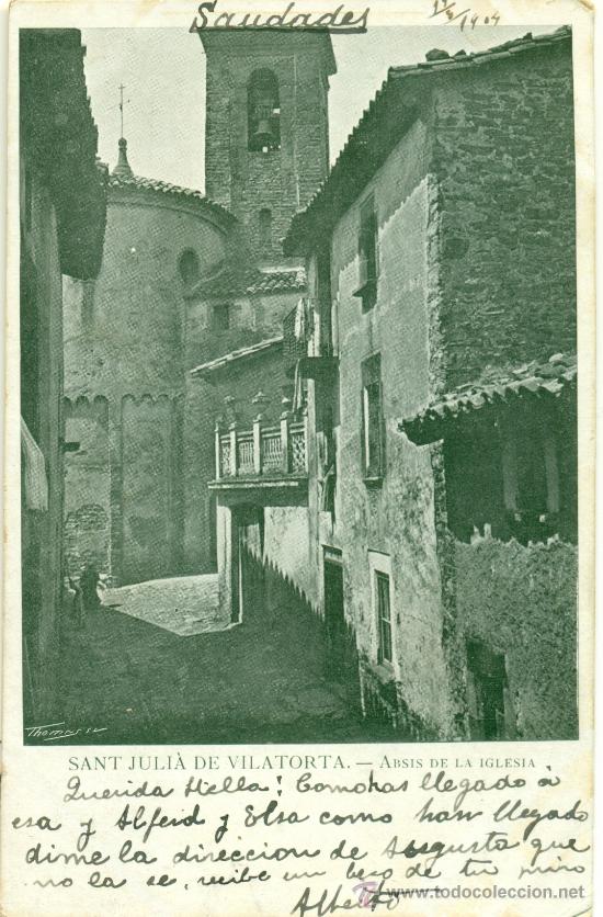 Postales: SANT JULIA DE VILATORTA. ABSIDE DE LA IGLESIA. CIRCULADA EN 1904.