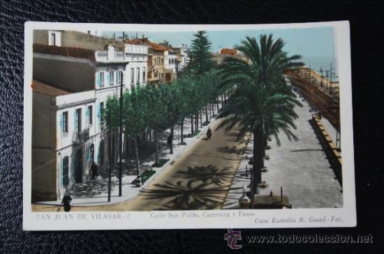 Postkarten: Postal de San Juan de Vilasar - Calle San Pablo, Carretera y Paseo, fechada 1956
