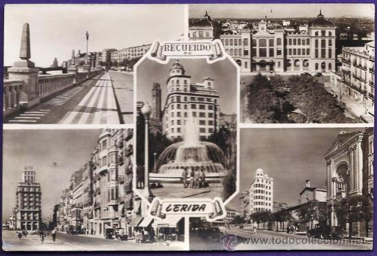 Postales: lerida - diversos aspectos de la ciudad - n&ordm; 34 - ed. raymond - circulada - a&ntilde;os 40 / 50