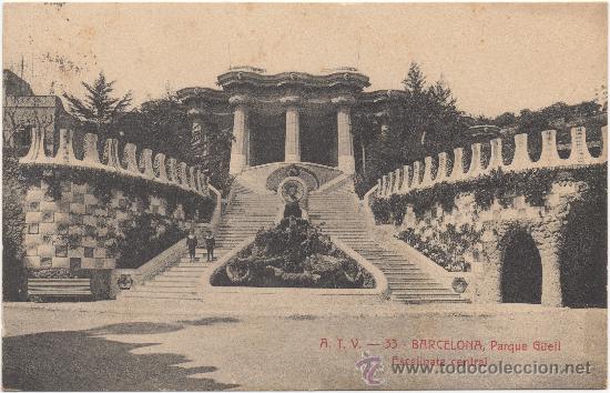 Postales: BARCELONA.- PARQUE G&Uuml;ELL. ESCALINATA CENTRAL. (C.1910). - Foto 1