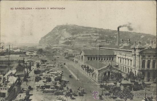 Cartoline: BARCELONA ADUANA Y MONTJUICH ESCRITA CON SELLO ALFONSO XIII MAT AMBULANTE