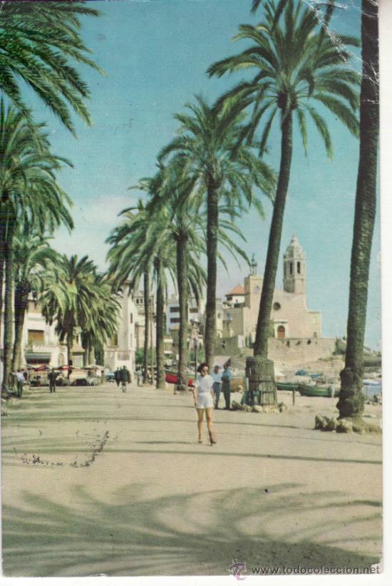 Postales: PASEO DE LA RIBERA E IGLESIA. SITGES. BARCELONA - Foto 1