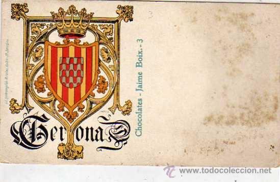 Postales: POSTAL EDITADA EN EL SIGLO XIX . ESCUDO DE GERONA LIT HERMENEGILDO MIRALLES. Chocolates Jaime