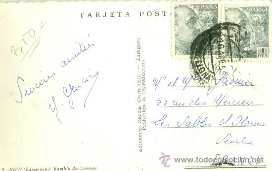 Postales: VICH. RAMBLA DEL CARMEN. CIRCULADA EN 1955. - Foto 2