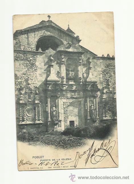 Postais: POBLET PUERTA DE LA IGLESIA, HAUSER Y MENET. 1902.
