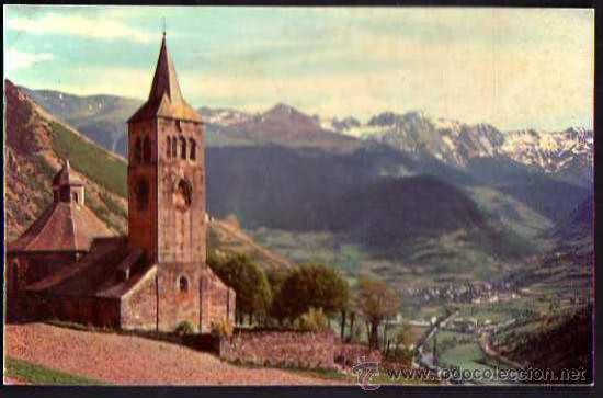Postales: Valle de Aran. Iglesia de Vilach y panor&aacute;mica de Viella. No Circulada