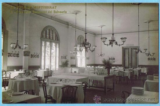 Postales: LA PUDA DEL MONTSERRAT. 8. GRAN SAL&Oacute;N RESTAURANT DEL BALNEARIO. EDICI&Oacute;N PROPIEDAD DEL BALNEARIO.