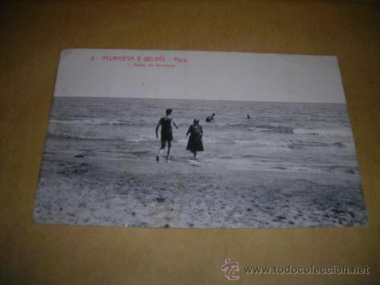 Postcards: 3 - VILLANUEVA Y GELTRU - PLAYA L.ROISIN FOT. POSTAL CIRCULADA 14X9 CM.
