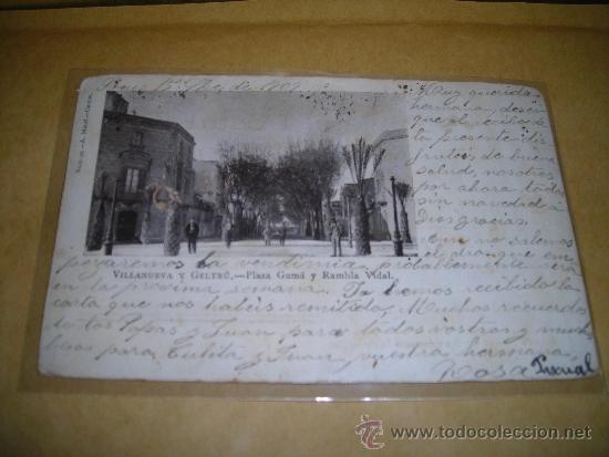 Postcards: VILLANUEVA Y GELTRU - PLAZA GUMA Y RAMBLA VIDAL N&ordm; 99-A MAURI ,CIRCULADA 1909 SE&Ntilde;ALES DE USO VER FOT