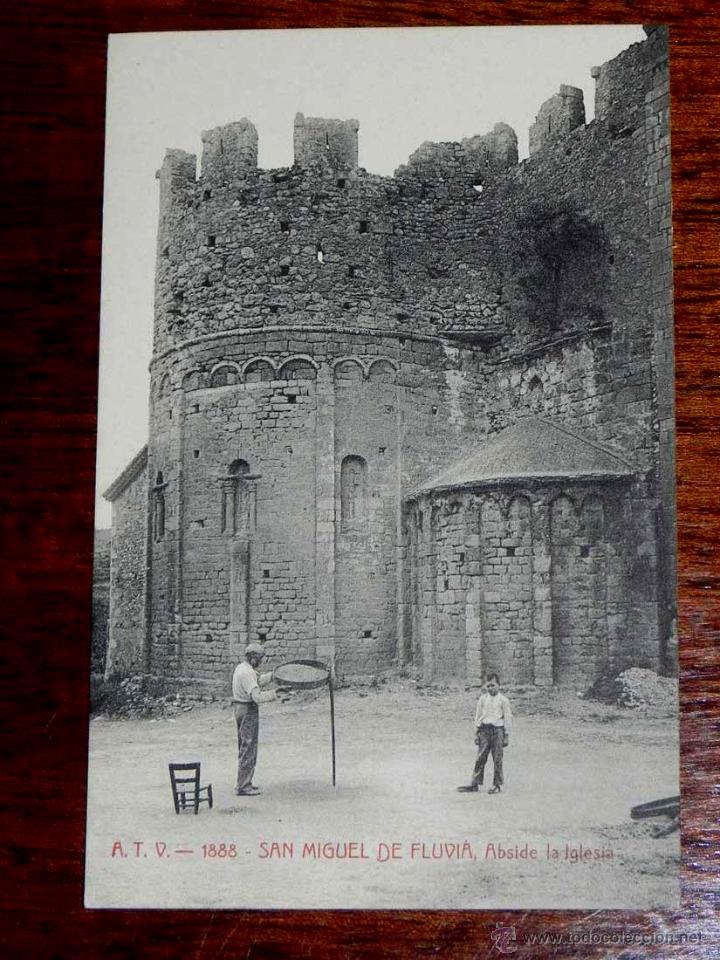 Postales: ANTIGUA POSTAL - SAN MIGUEL DE FLUVIA - ABSIDE DE LA IGLESIA - A.T.V. - 1888 - SIN CIRCULAR