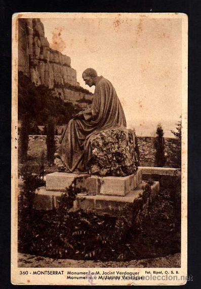 Cartoline: Postal de Montserrat. Monument a M. Jacint Verdaguer. Circulada.