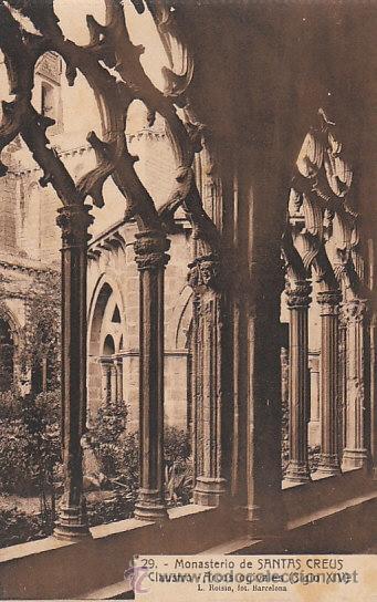 Postkarten: Monasterio de Santes Creus, claustro, arcos ojivales, editor: Riosin n&ordm; 29